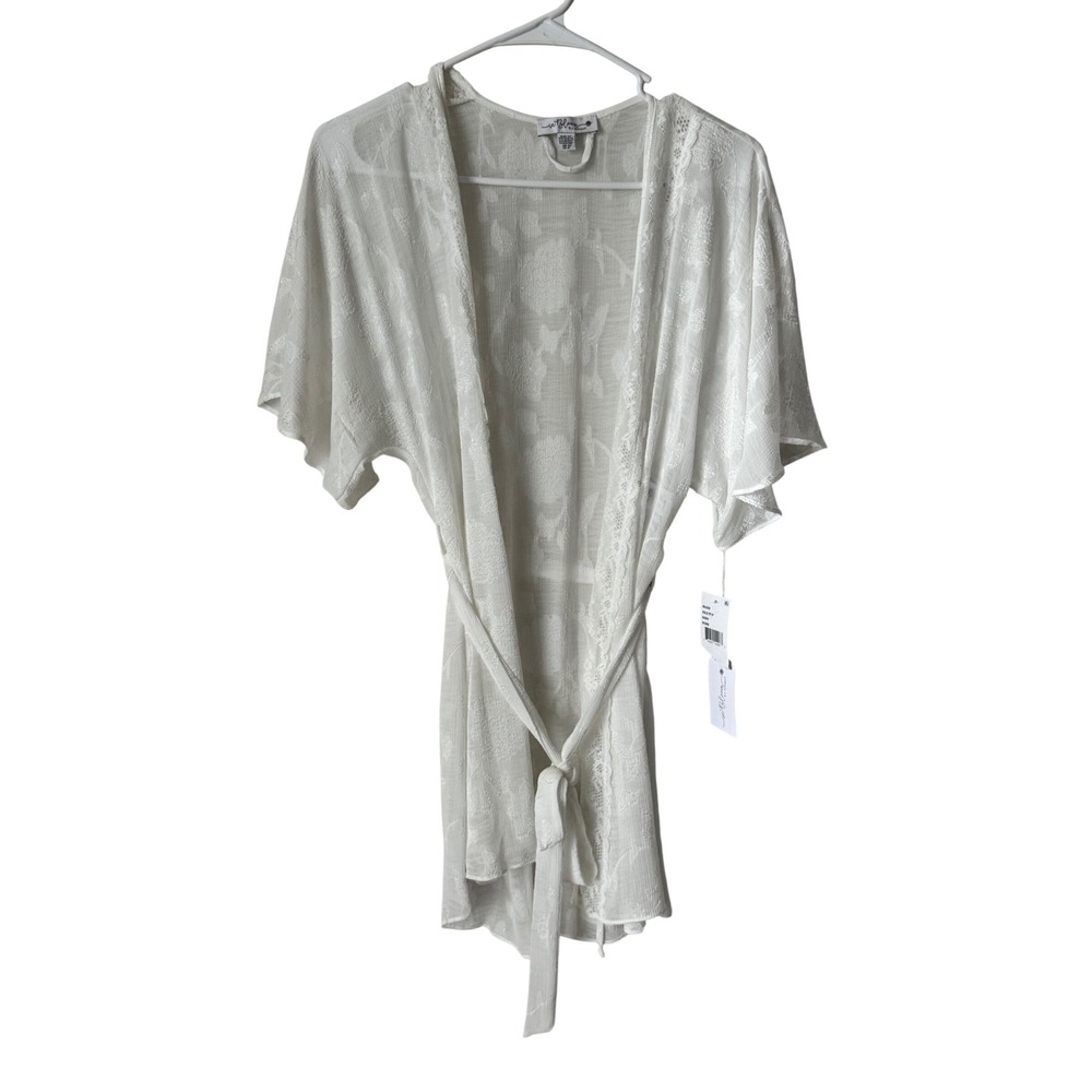 In Bloom by Jonquil Ivory White Floral Jacquard Lace Trim Wrap Robe XS-S NWT